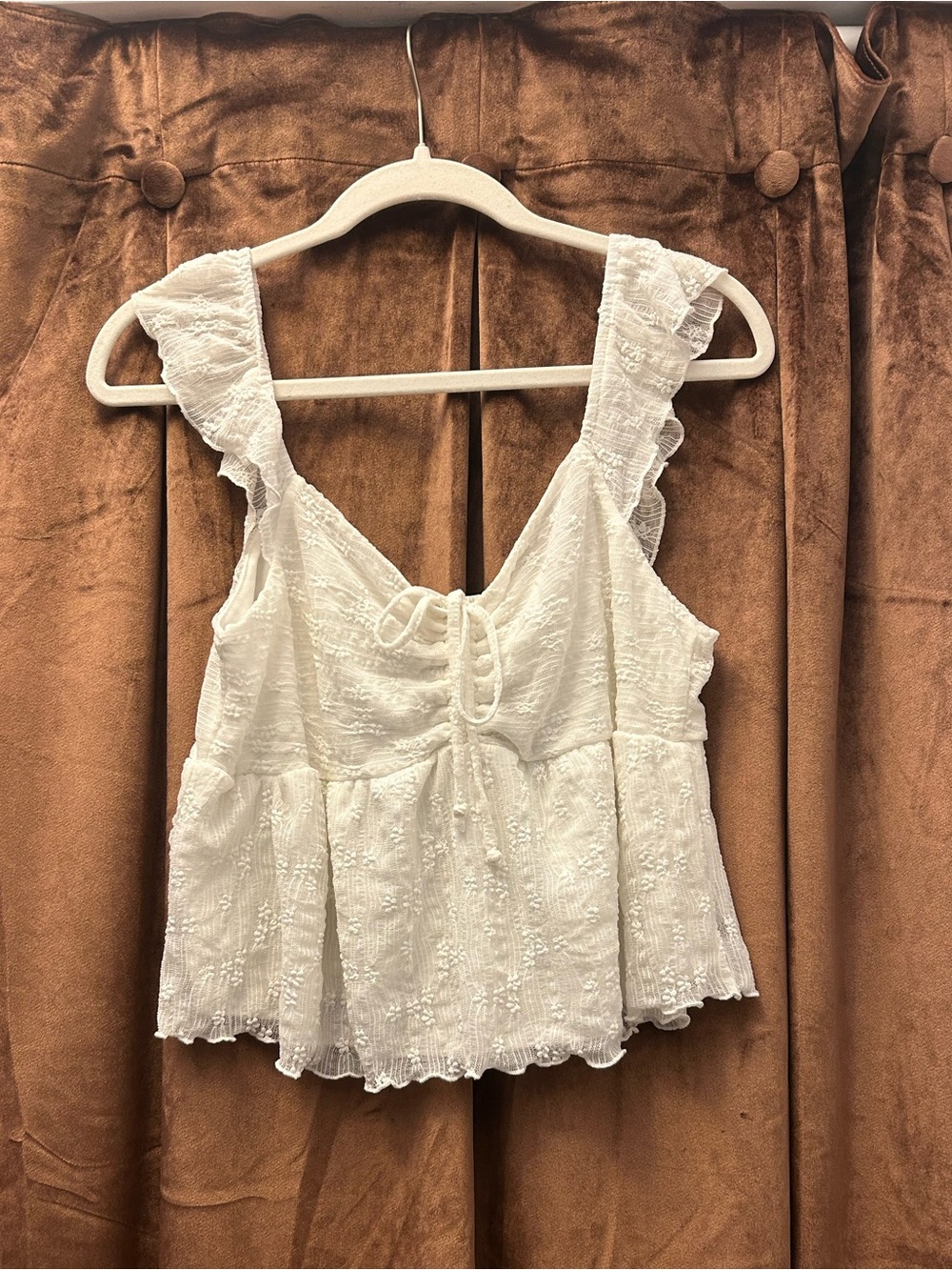 La Peche White Ruffle Babydoll Crop Top